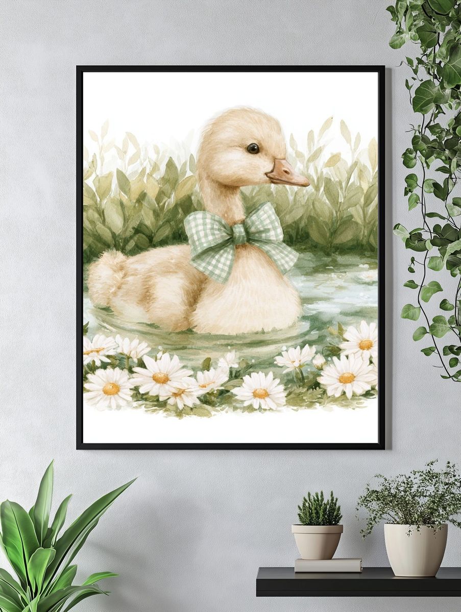 Duckling in Meadow Watercolor Print. — room view 4