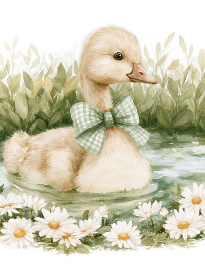 Duckling in Meadow Watercolor Print. poster