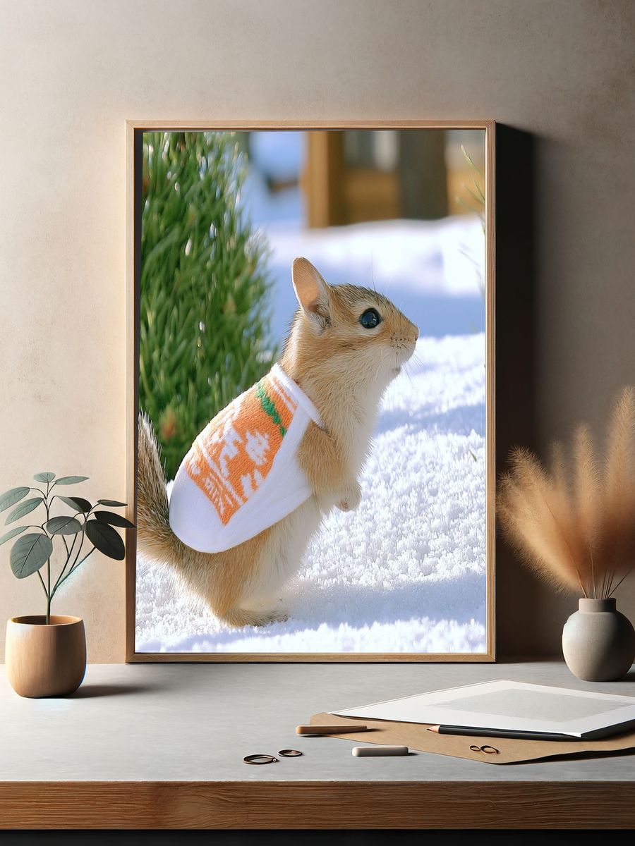 Winter Squirrel Portrait Poster. — room view 2