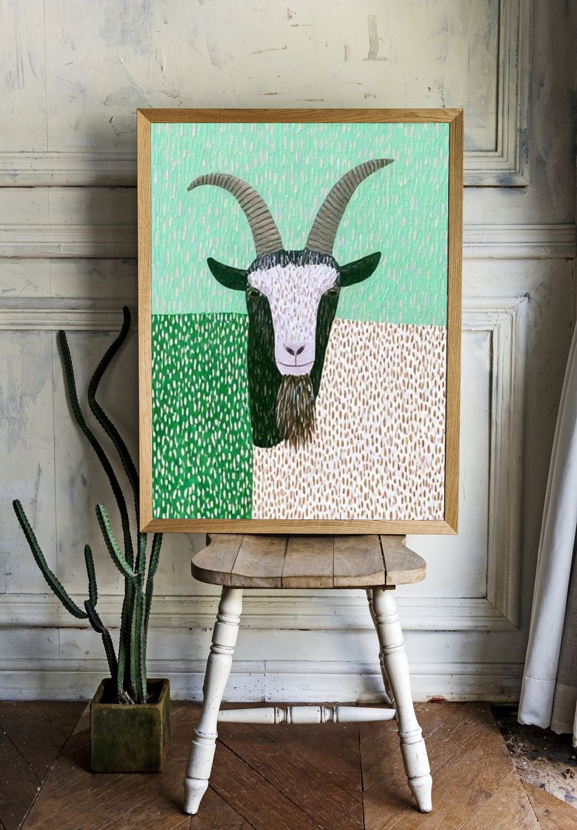Goat Portrait Illustration Poster. — room view 1