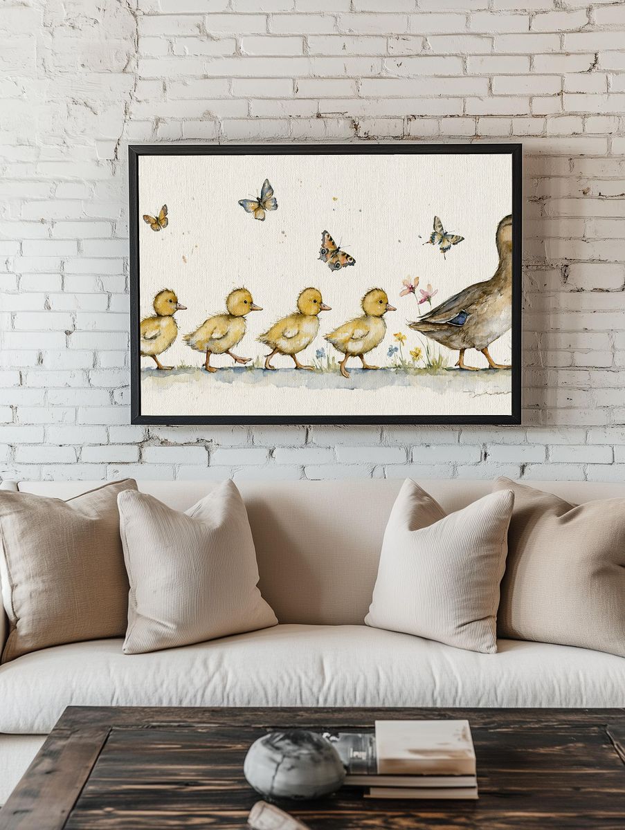 Duck Family Watercolor Print. — room view 1