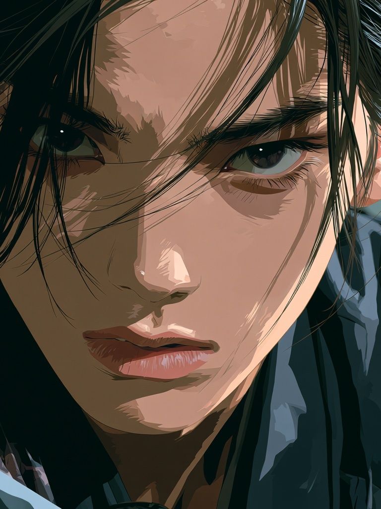 Intense Anime Portrait Print. poster detail