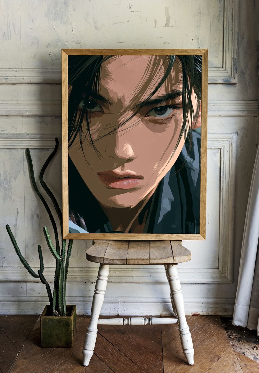 Intense Anime Portrait Print. — room view 1