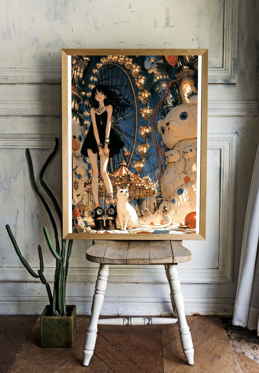 Dreamy Carnival Girl Illustration Poster. — room view 1
