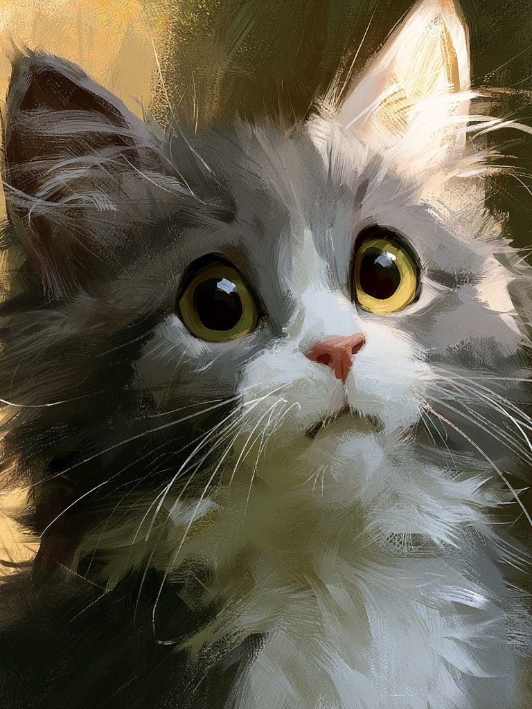 Wide-Eyed Kitten Illustration Poster. poster detail