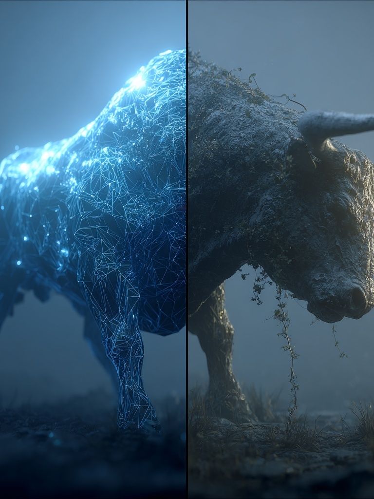 Cyber Bull Split-Screen Poster. poster detail