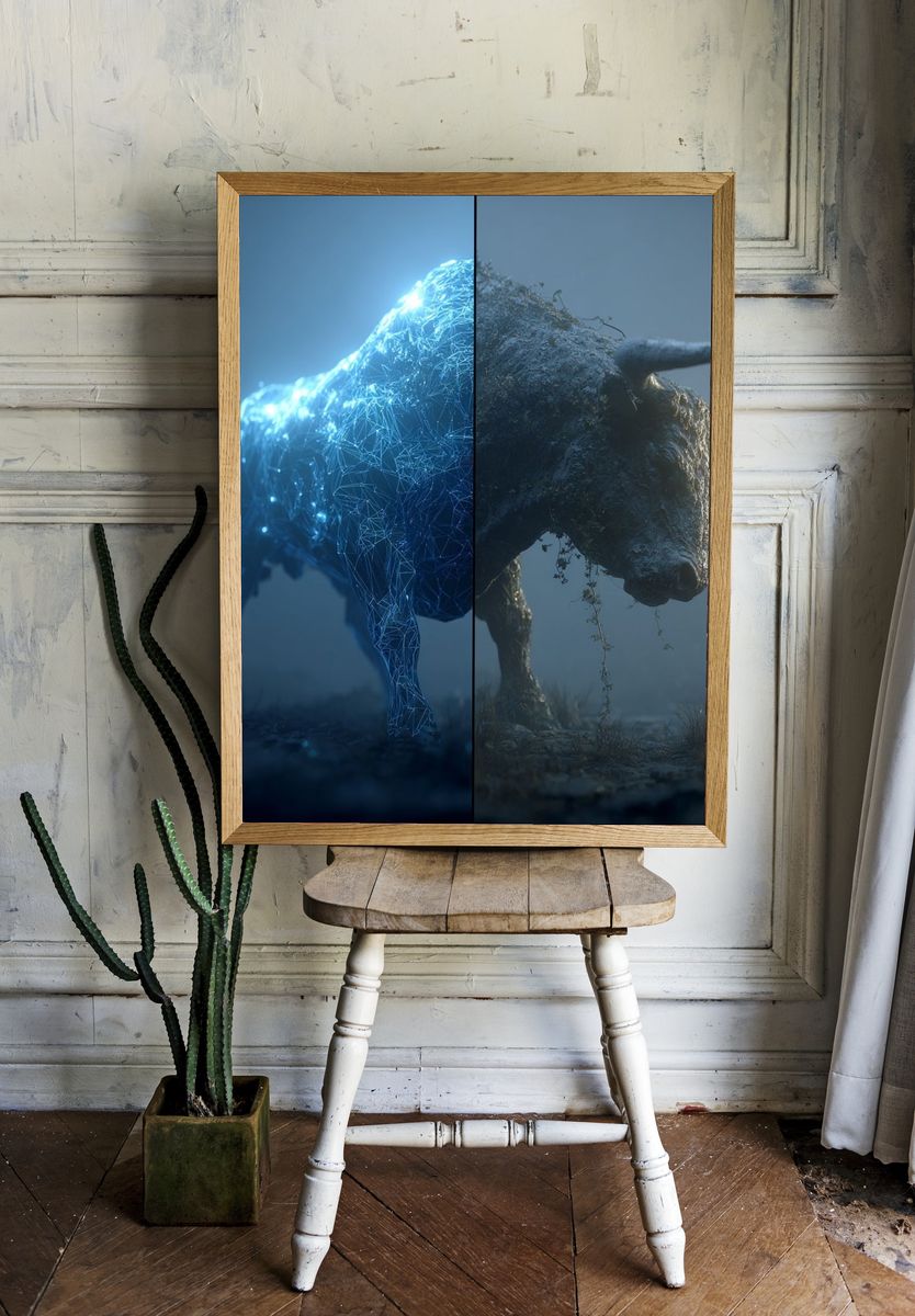 Cyber Bull Split-Screen Poster room preview