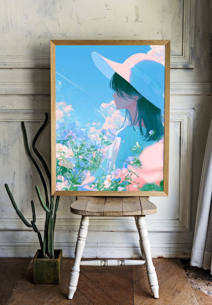 Pastel Garden Girl Illustration Poster. — room view 1