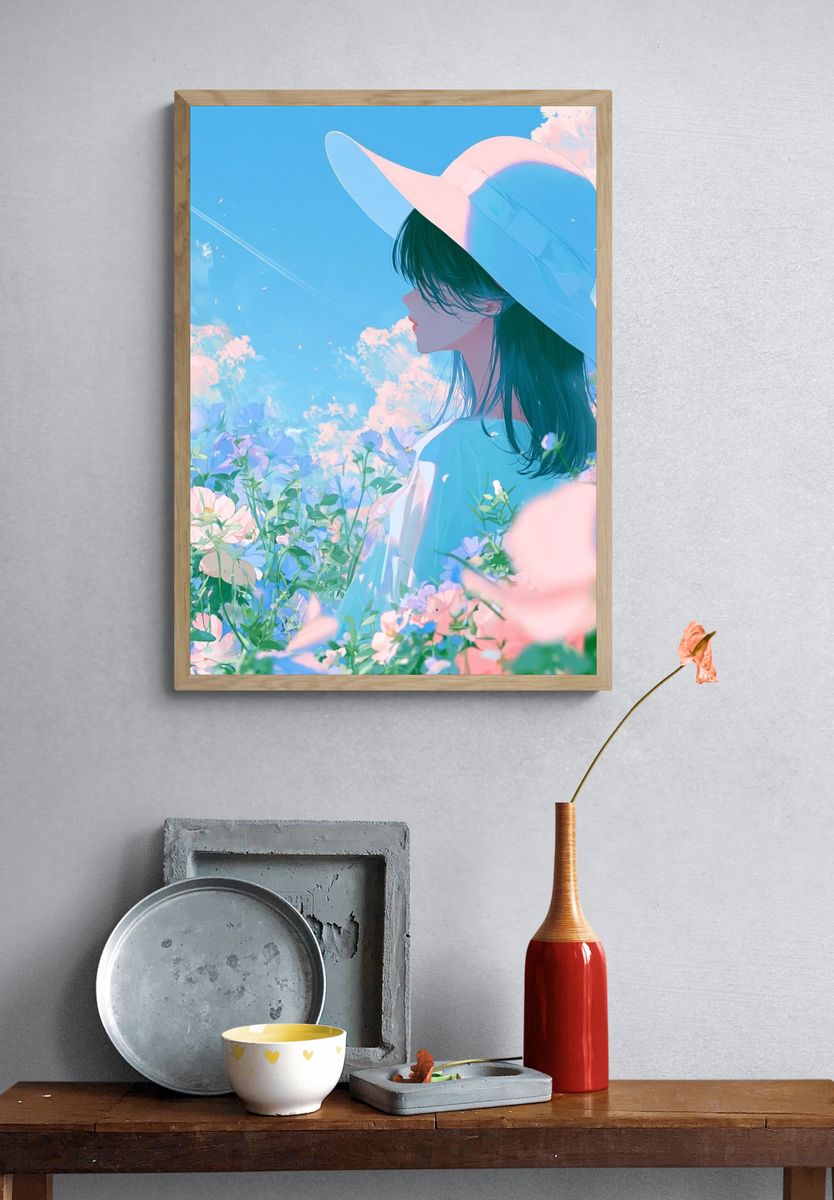 Pastel Garden Girl Illustration Poster. — room view 3