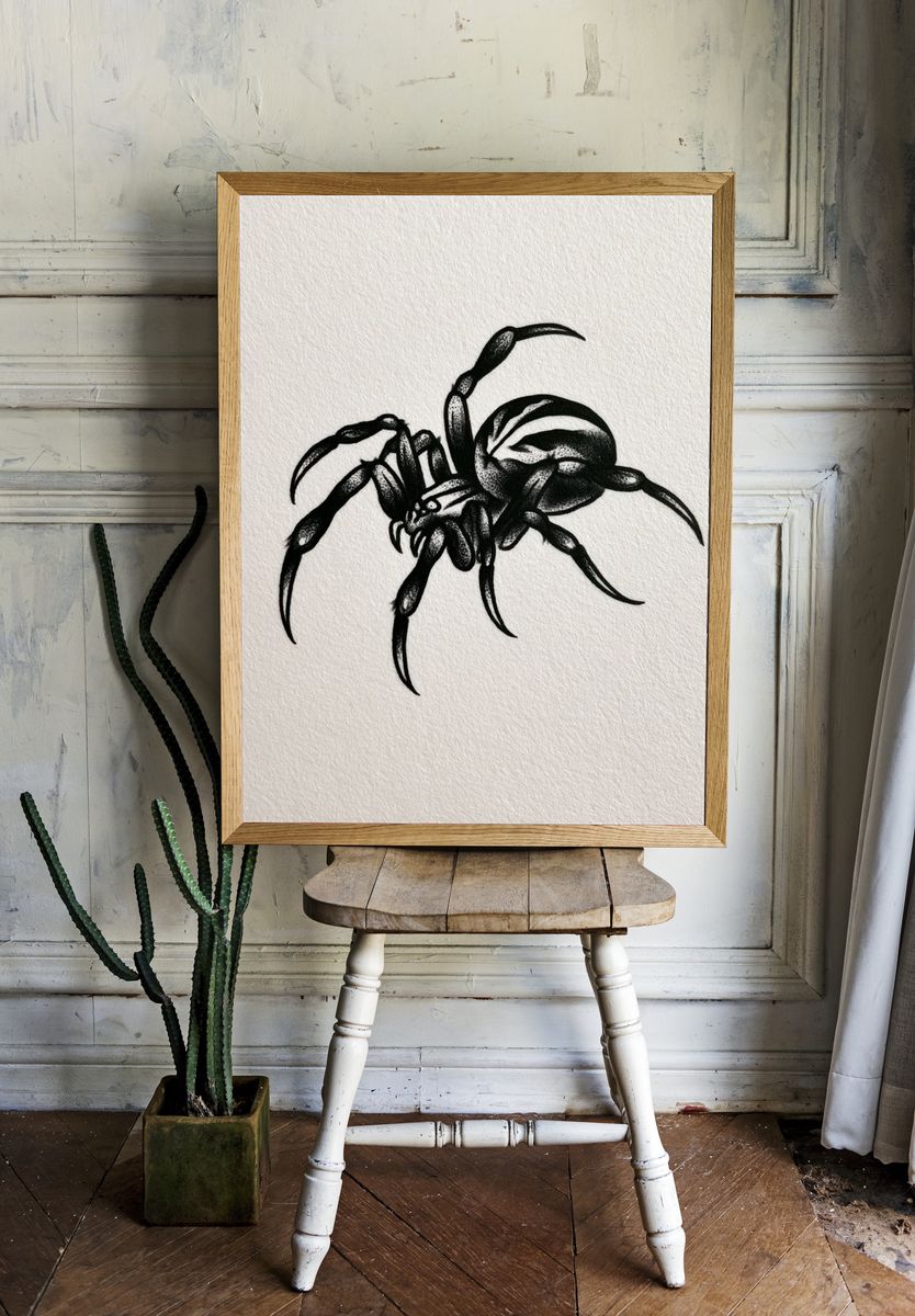 Black Spider Ink Illustration Poster. room preview