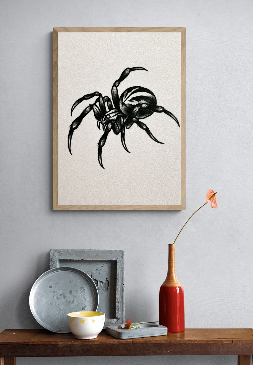 Black Spider Ink Illustration Poster. — room view 3