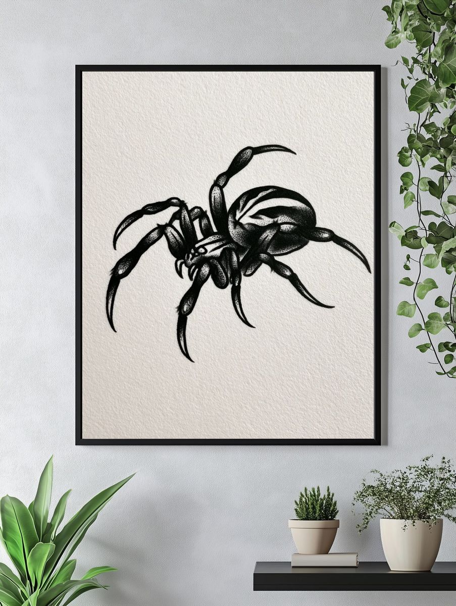 Black Spider Ink Illustration Poster. — room view 4