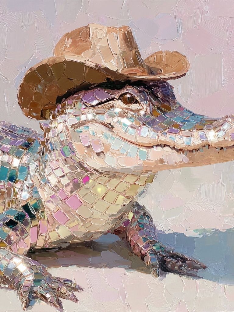 Cowboy Alligator Contemporary Print. poster — animals art