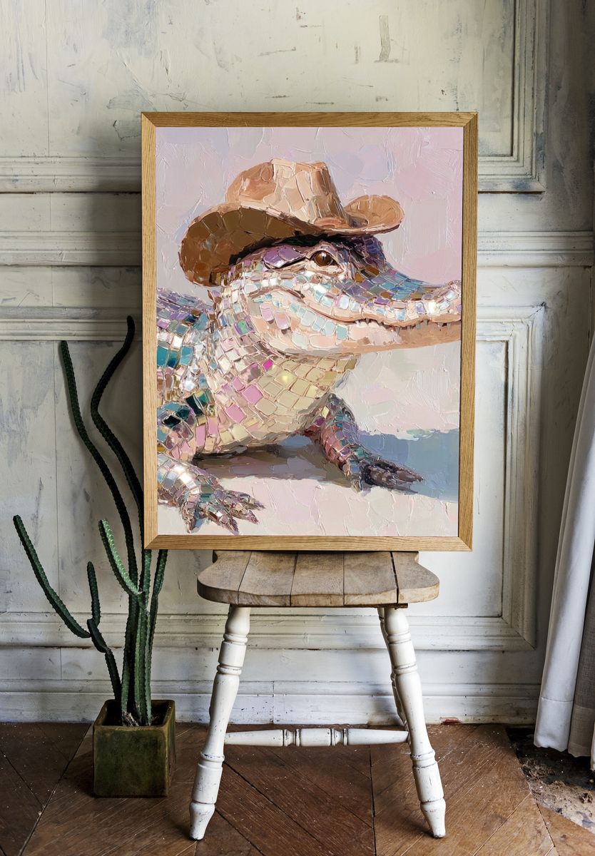 Cowboy Alligator Contemporary Print. room preview