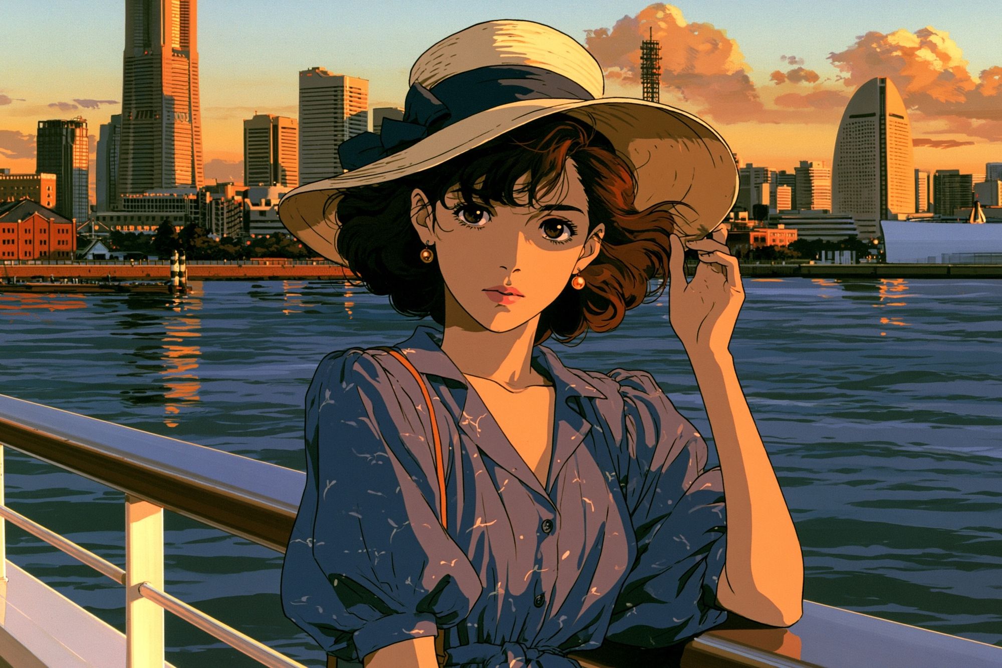 Sunset Harbor Girl Anime Poster. poster detail