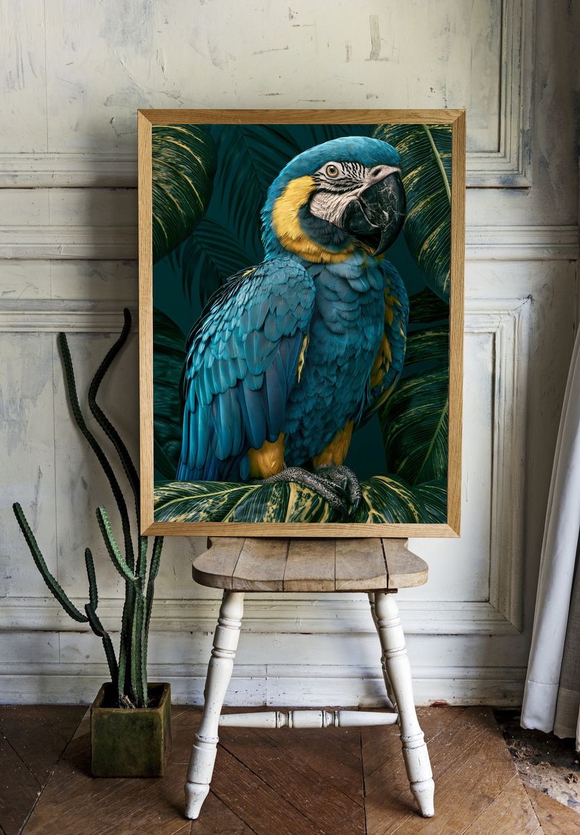 Blue Macaw Tropical Poster. — room view 1