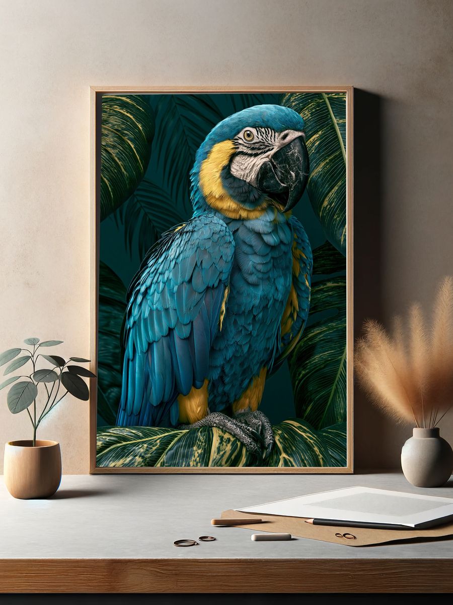 Blue Macaw Tropical Poster. — room view 2