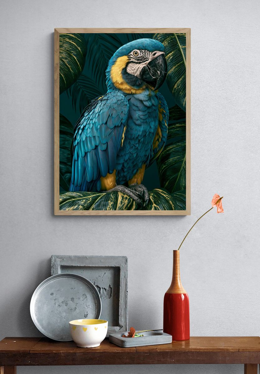 Blue Macaw Tropical Poster. — room view 3