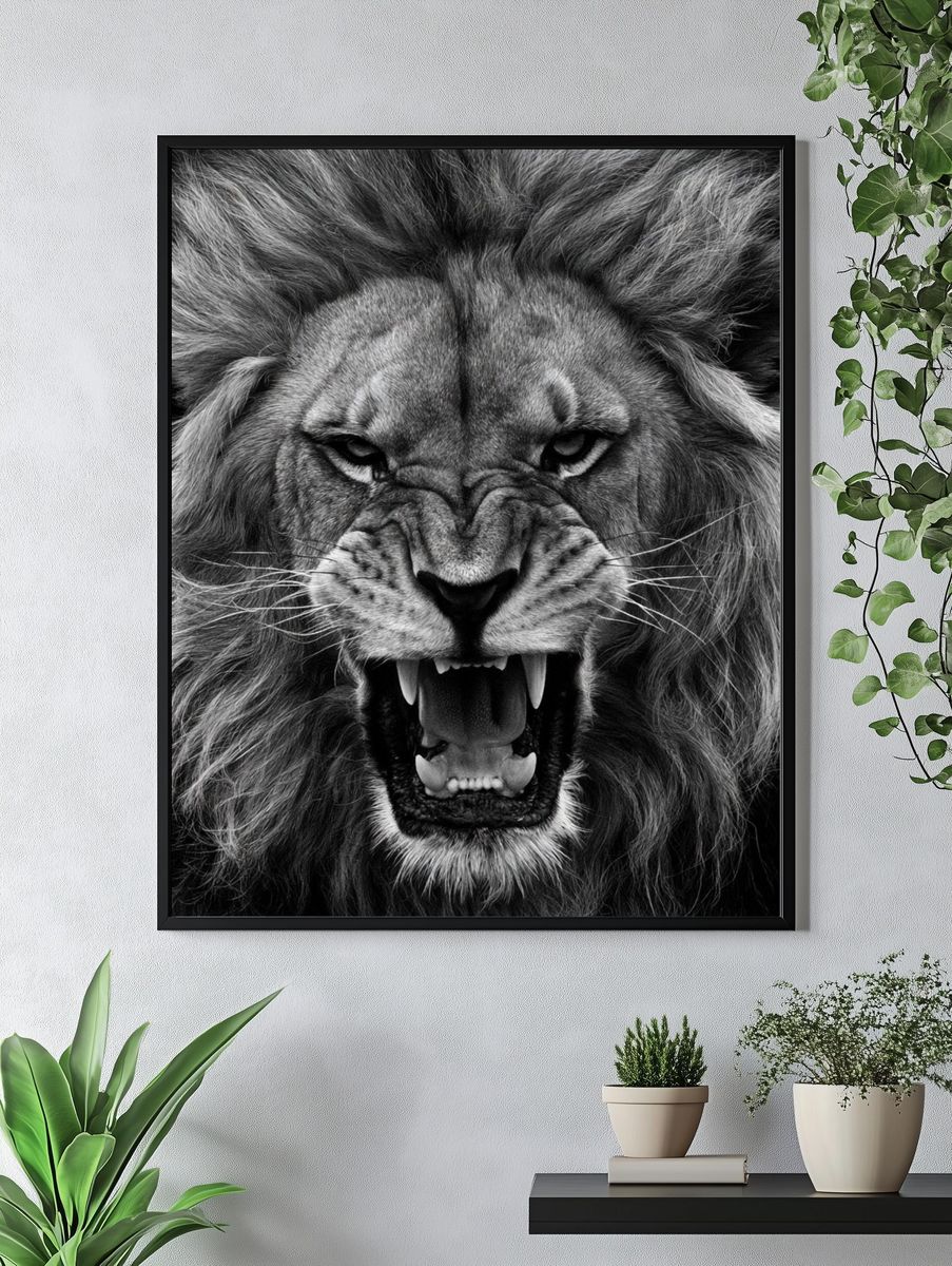 Roaring Lion Black-White Poster. — room view 4