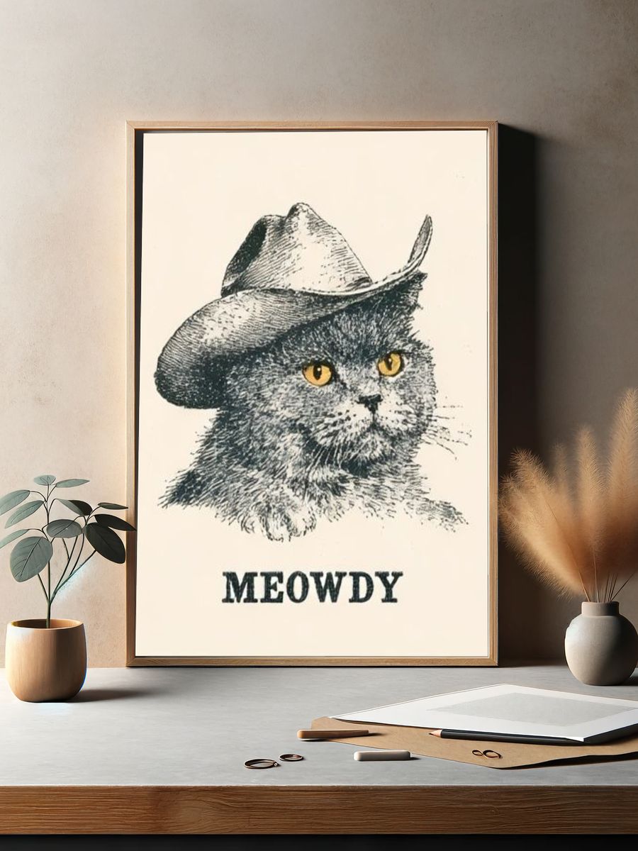 Meowdy Cowboy Cat Poster. — room view 2