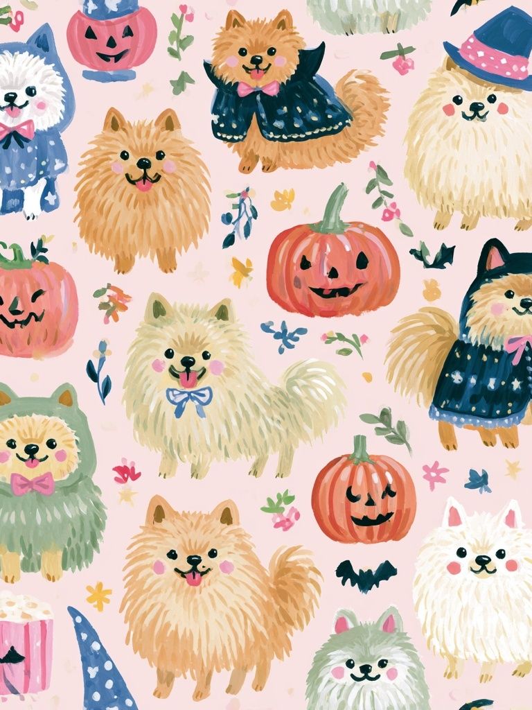 Halloween Pomeranian Pattern Poster. poster detail