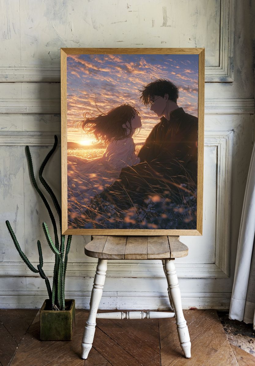 Sunset Lovers Anime Print. room preview