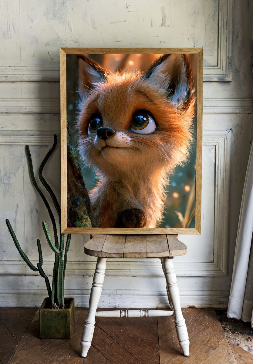 Curious Fox Portrait Print. — room view 1