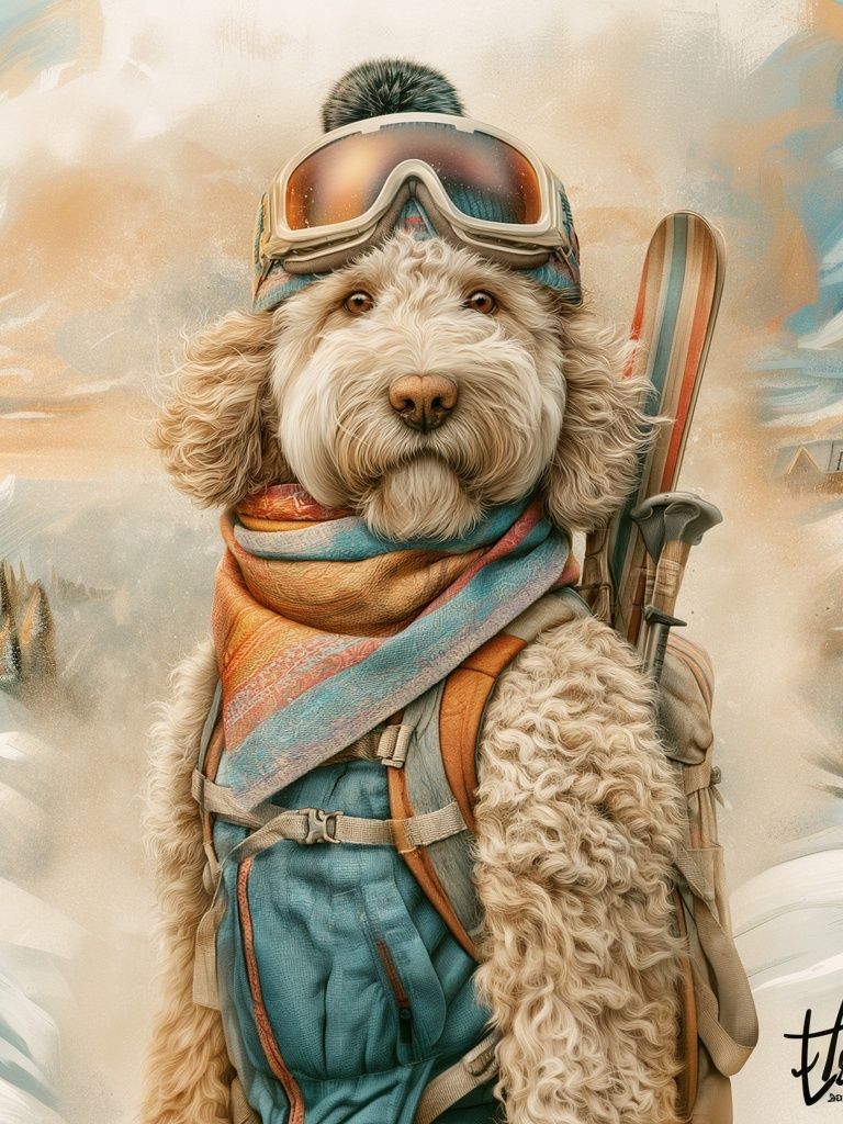 Skiing Dog Adventure Illustration Poster. poster detail