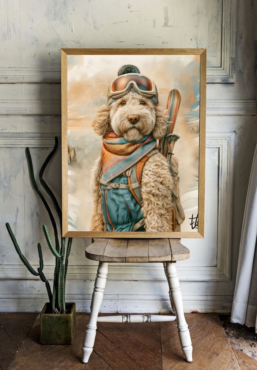 Skiing Dog Adventure Illustration Poster. — room view 1