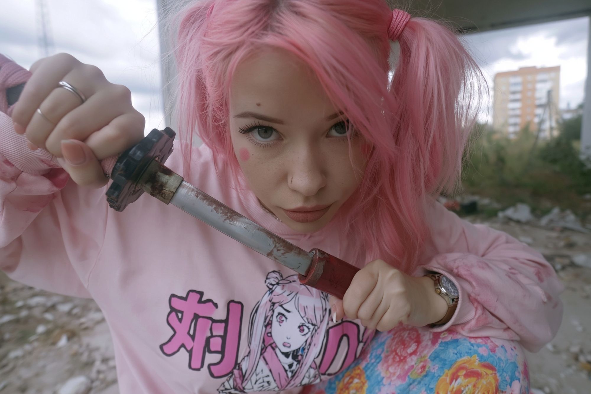 Pink Hair Cosplay Portrait Print. poster detail