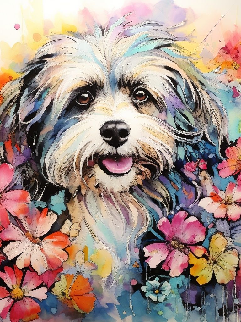Floral Dog Portrait Illustration Poster. poster — animals art