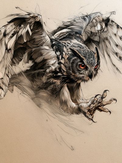 Owl in Flight Illustration Poster. poster