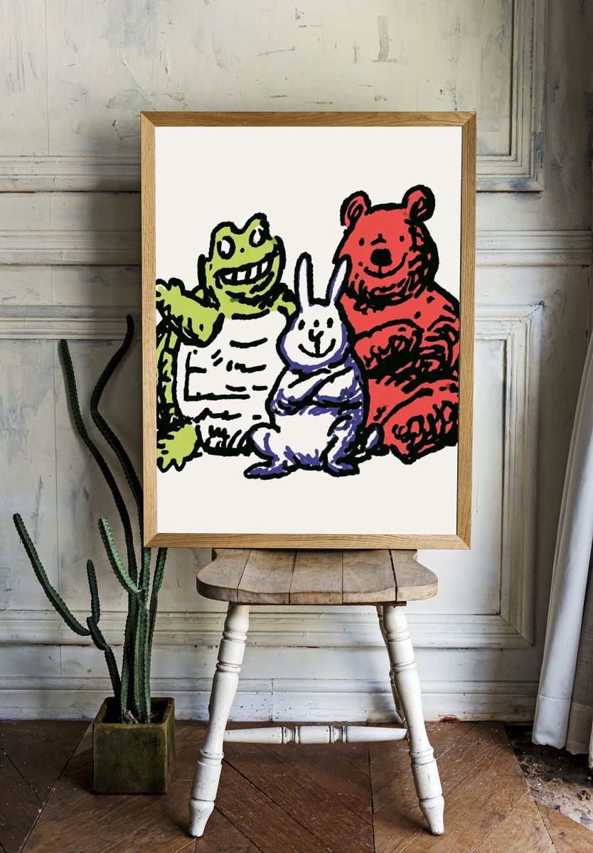 Playful Animal Trio Illustration Poster. — room view 1