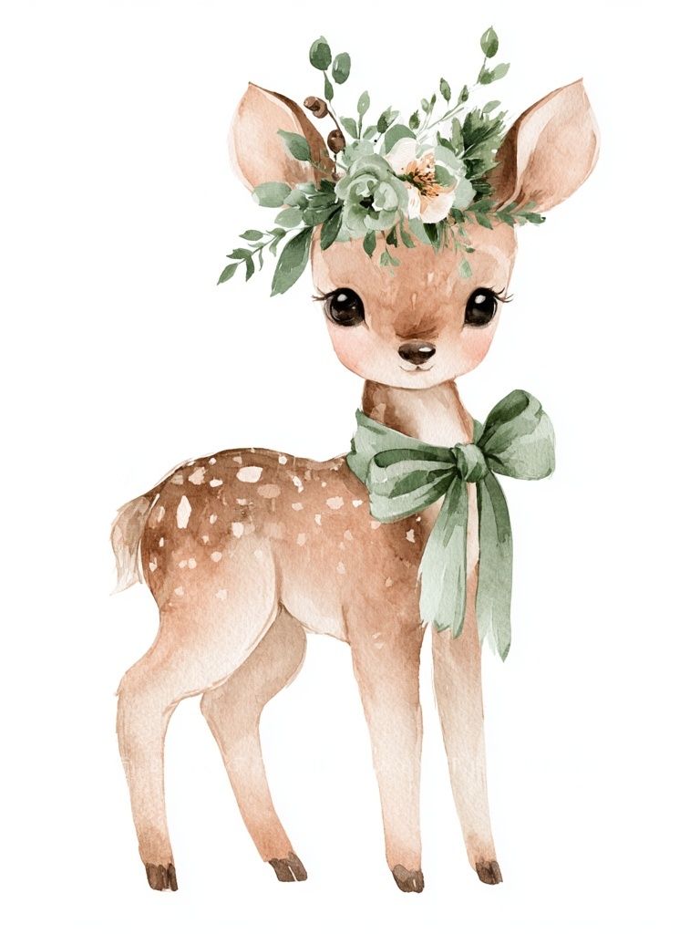 Floral Fawn Watercolor Poster. poster detail
