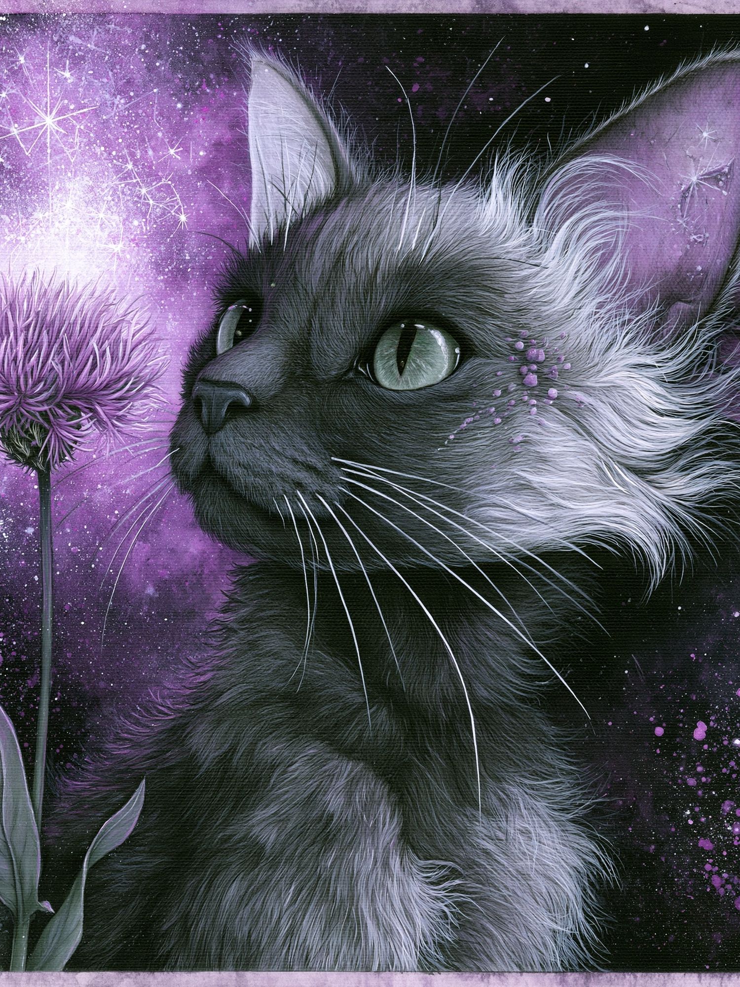 Mystic Cat and Purple Bloom Poster. poster detail