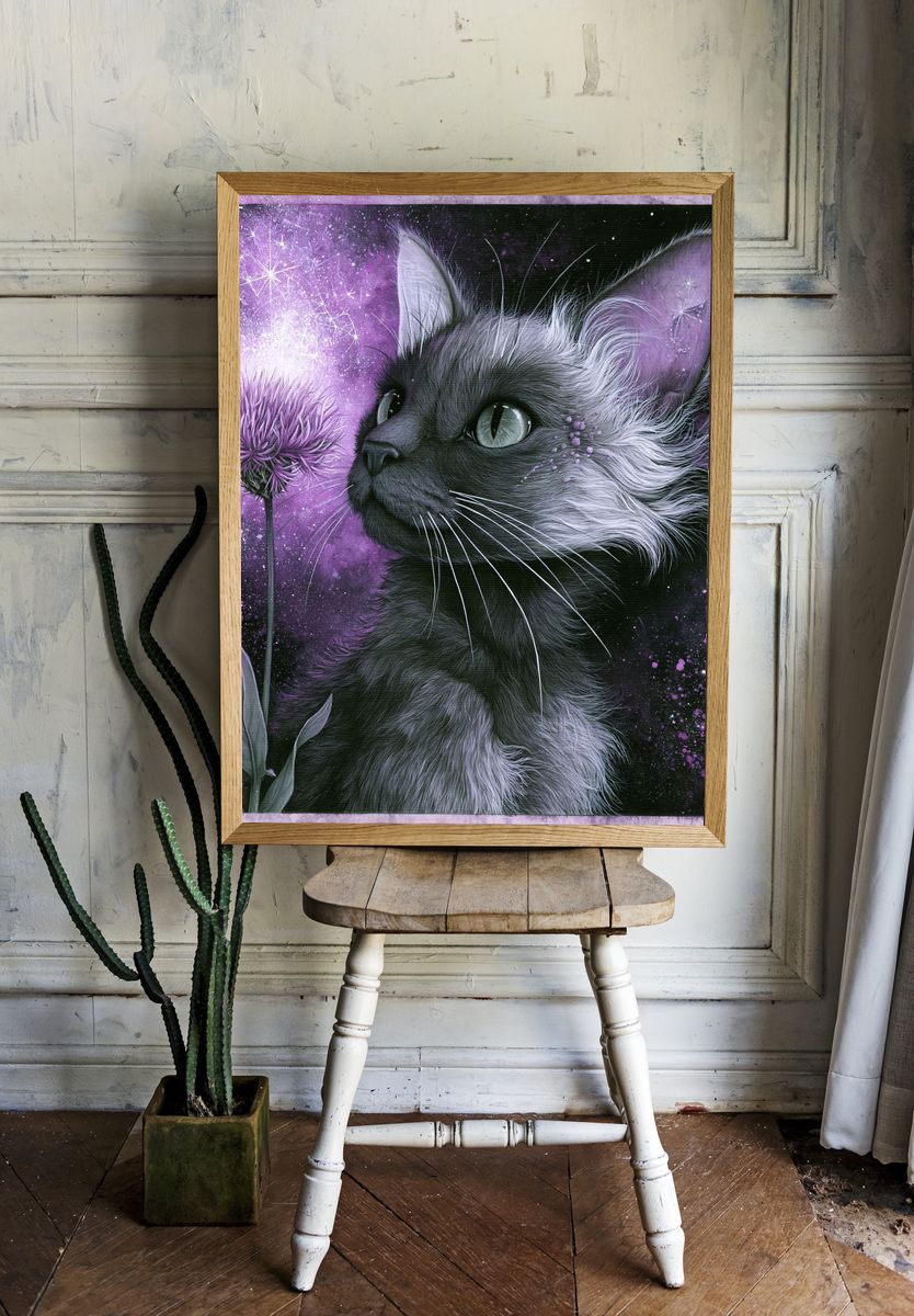 Mystic Cat and Purple Bloom Poster. — room view 1