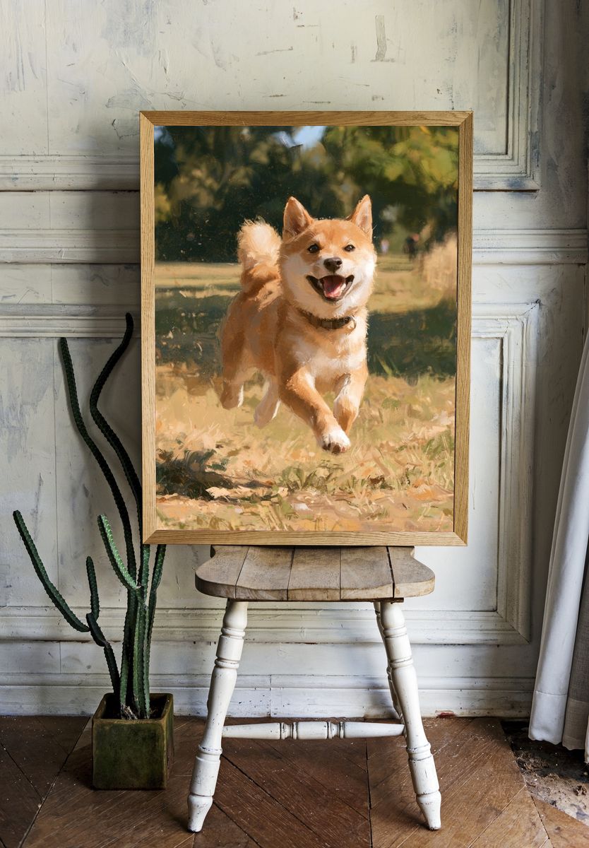 Happy Shiba Inu Illustration Poster. room preview