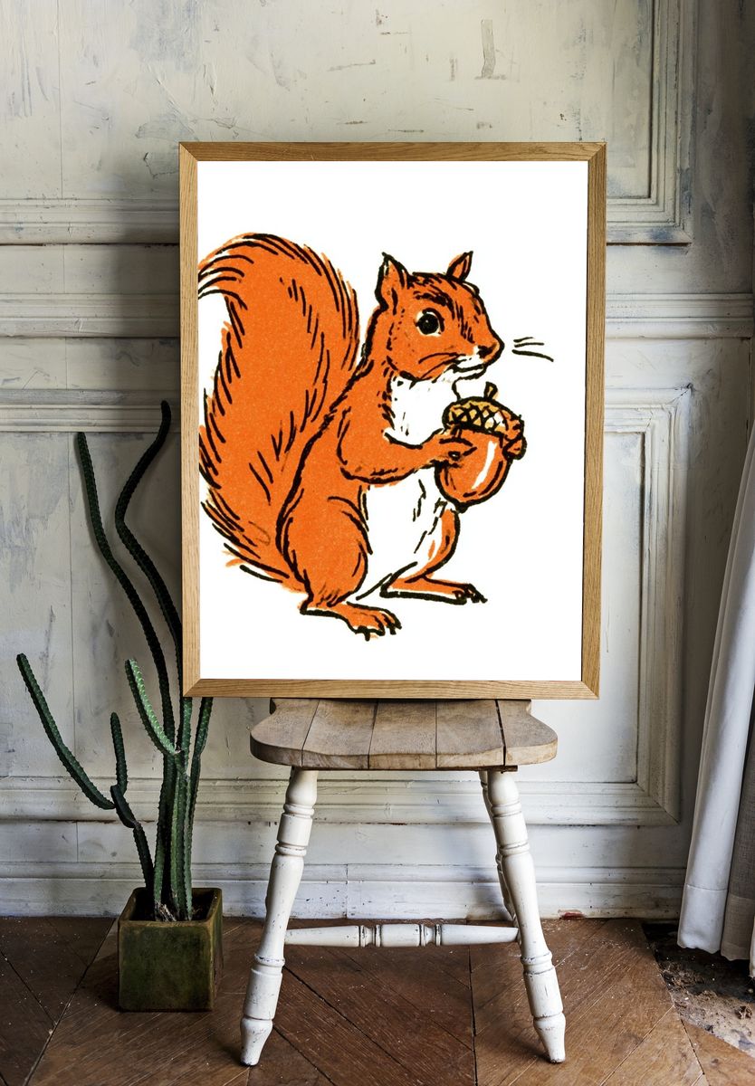 Red Squirrel with Acorn Illustration Poster. room preview