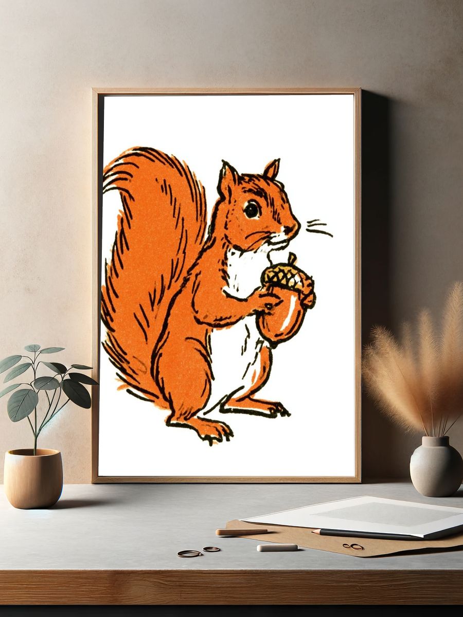 Red Squirrel with Acorn Illustration Poster. — room view 2