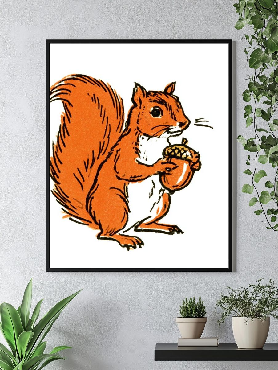 Red Squirrel with Acorn Illustration Poster. — room view 4