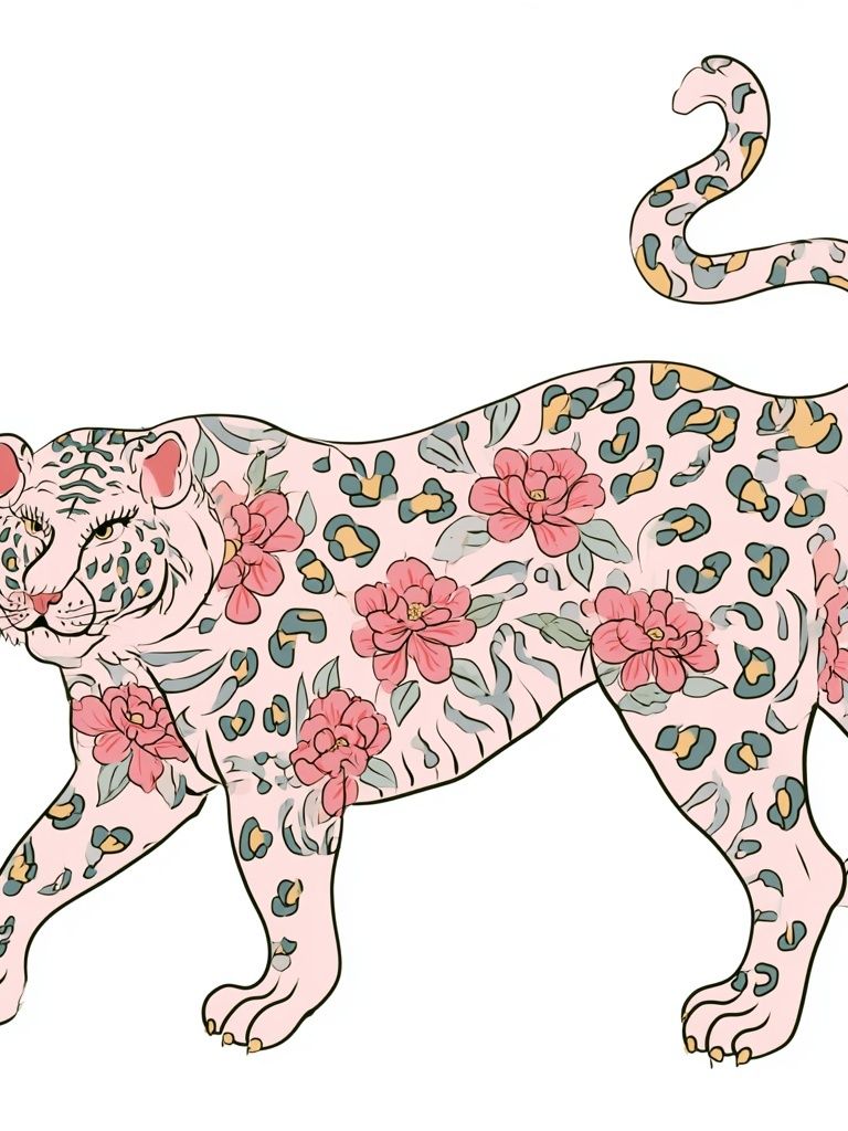 Floral Leopard Illustration Poster. poster detail