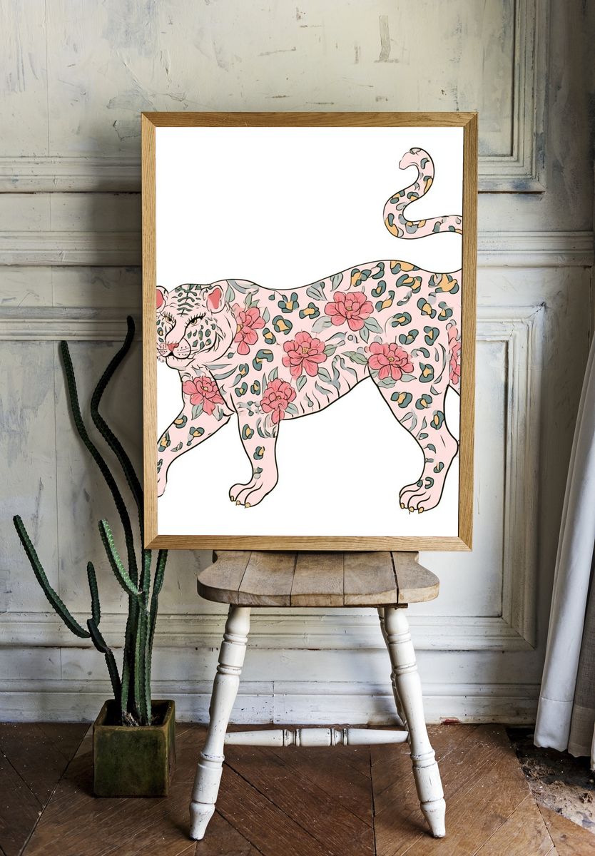 Floral Leopard Illustration Poster. — room view 1