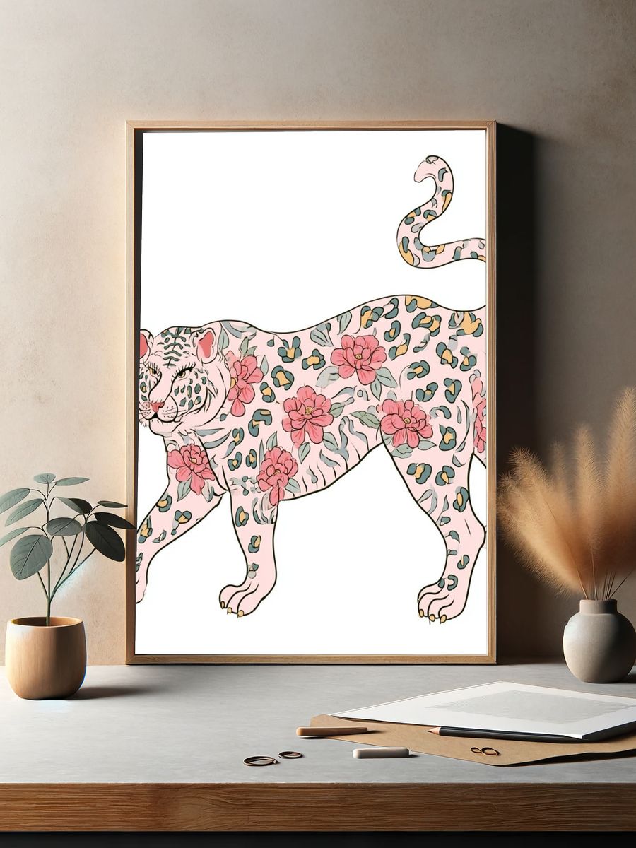 Floral Leopard Illustration Poster. — room view 2