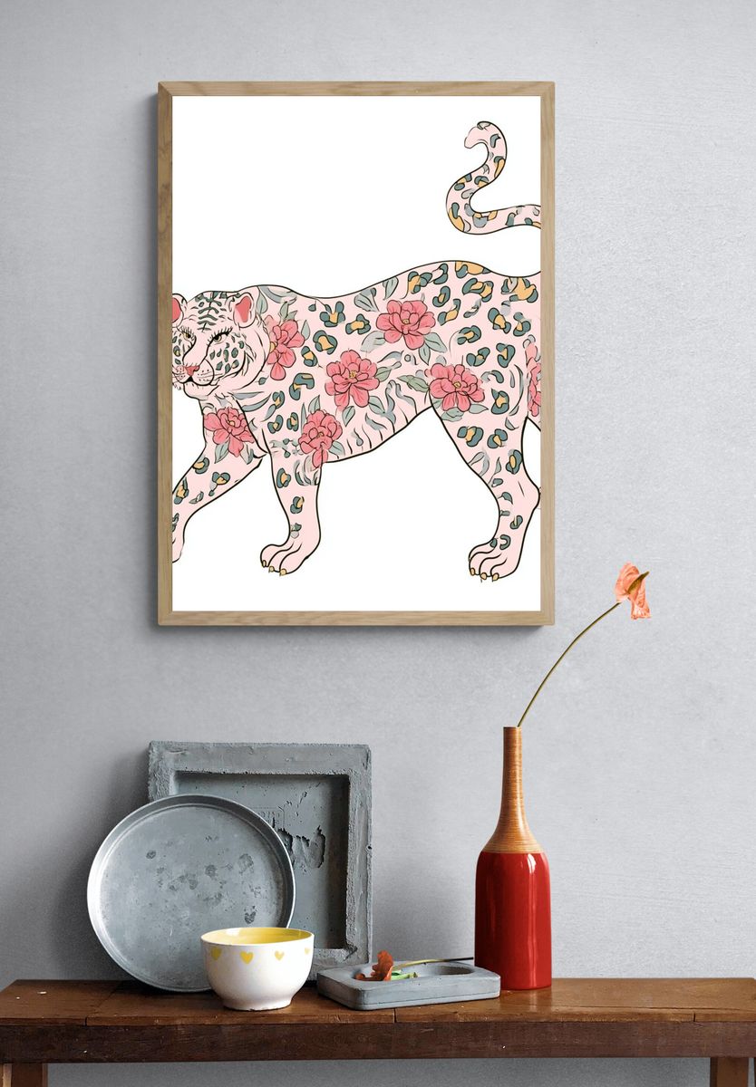 Floral Leopard Illustration Poster. — room view 3
