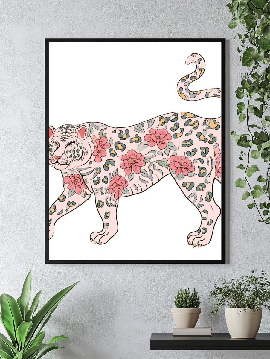 Floral Leopard Illustration Poster. — room view 4