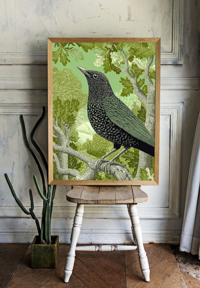 Blackbird in Woodland Poster. — room view 1