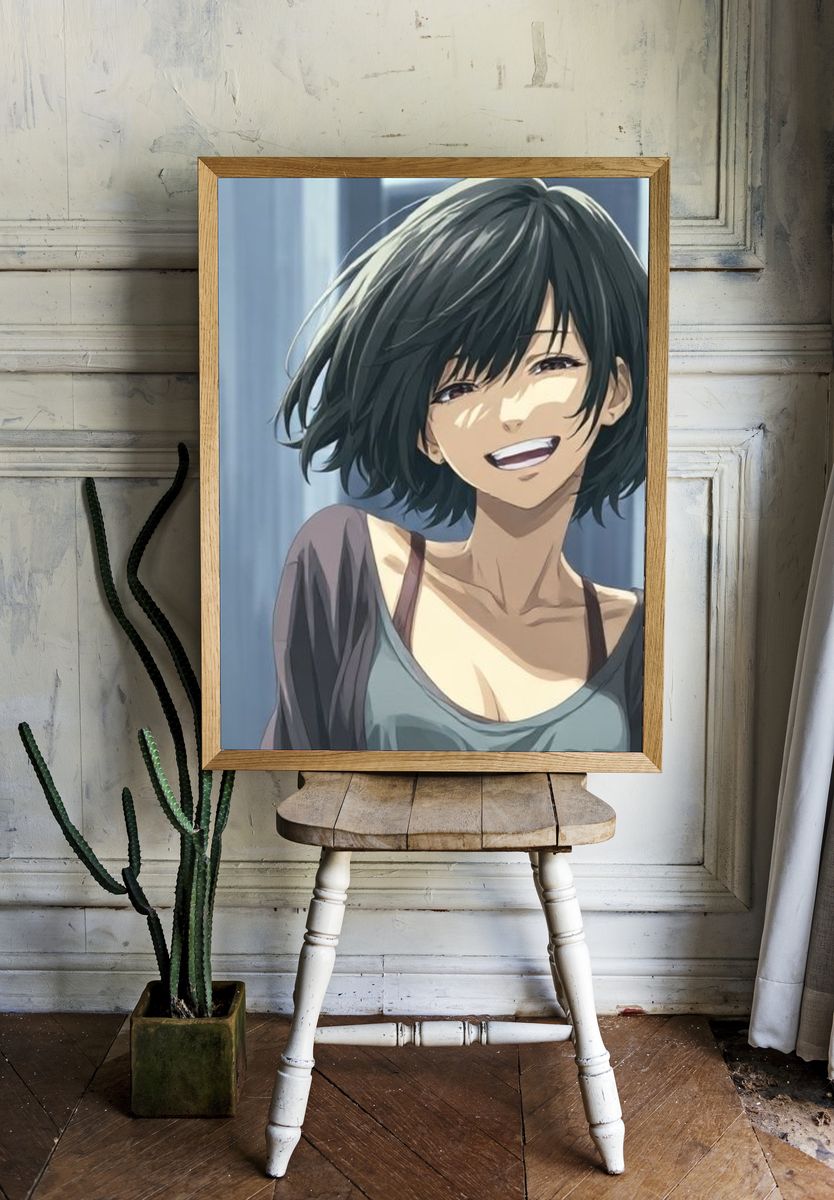 Smiling Anime Girl Portrait Poster. room preview
