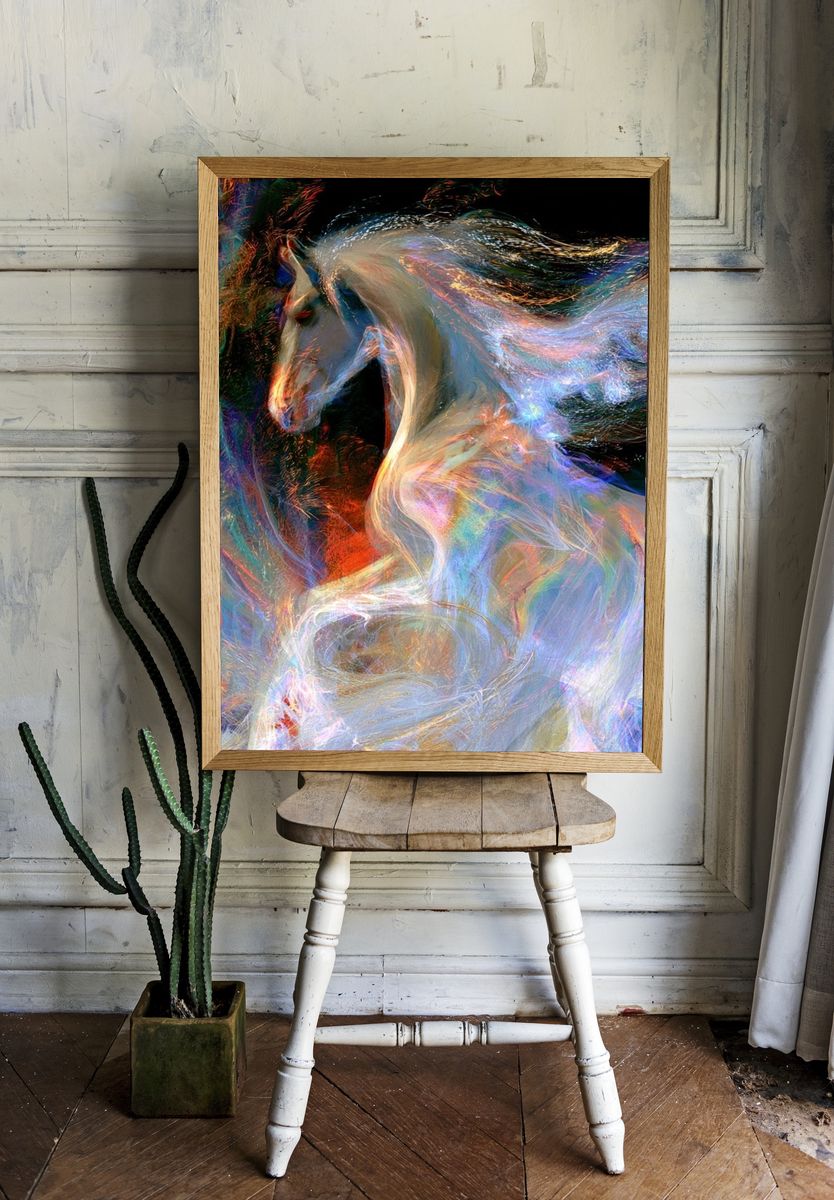 Prismatic Horse Abstract Print. room preview