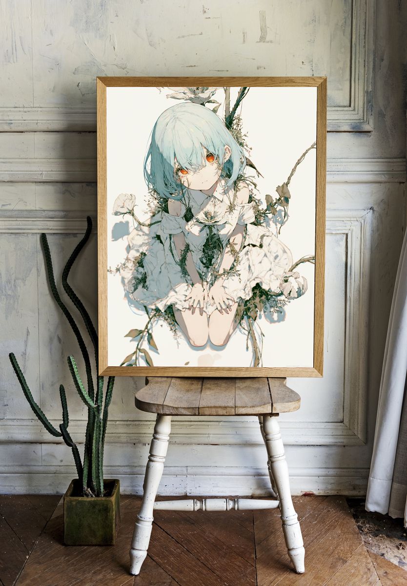 Floral Anime Portrait Poster. — room view 1