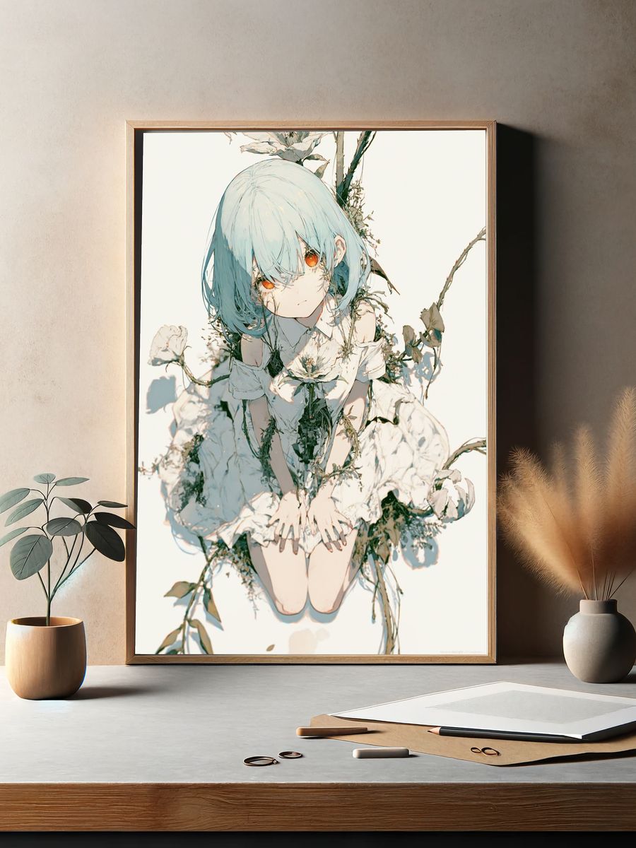 Floral Anime Portrait Poster. — room view 2